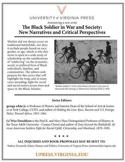 UVA Press Announces New Series "The Black Soldier in War and Society"